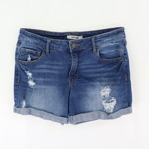 Refuge Distressed Jean Shorts Womens Sz 6 Blue Medium Wash Denim Cuffed Mid Rise